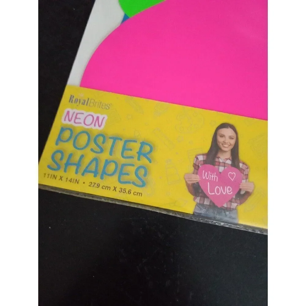 Neon Poster Board Shapes Pink Heart Orange Arrow 5 pcs Signs